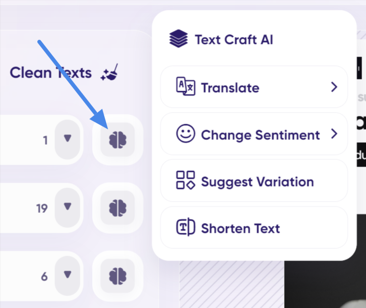 Selecting the brain icon next to the text field for more options.