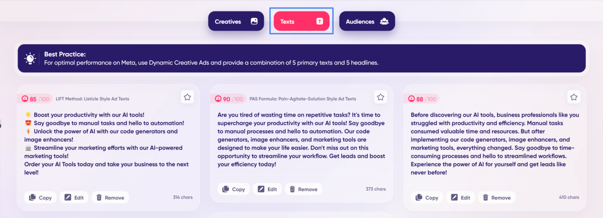 Audience interests generated with AdCreative.ai.