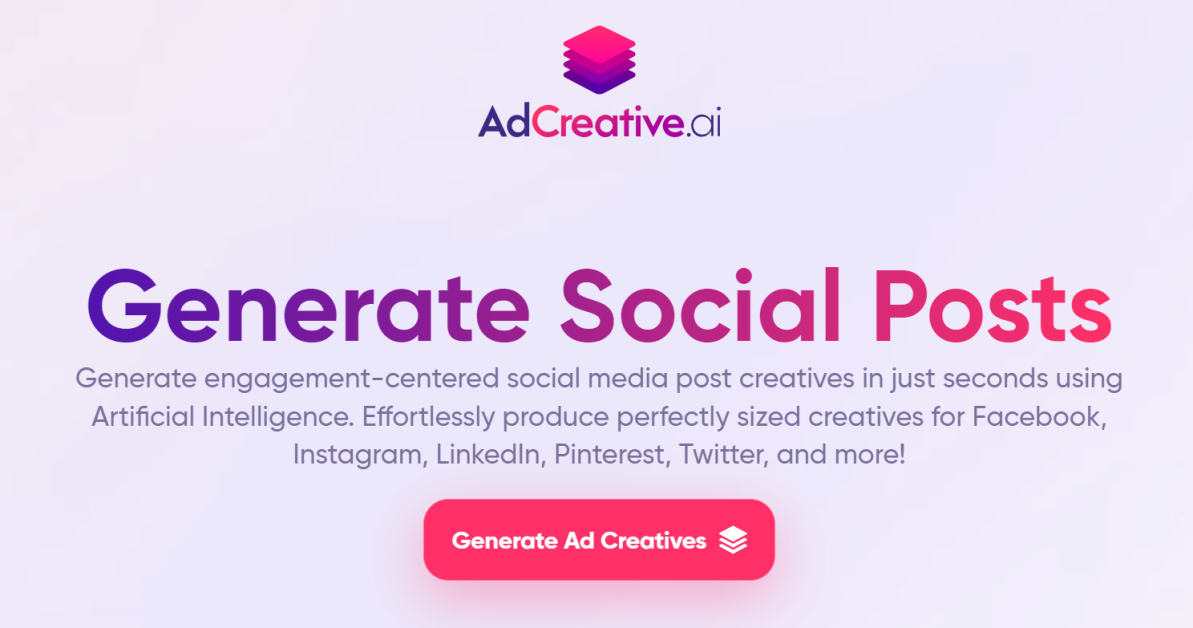 The AdCreative.ai Generate Social Posts landing page.