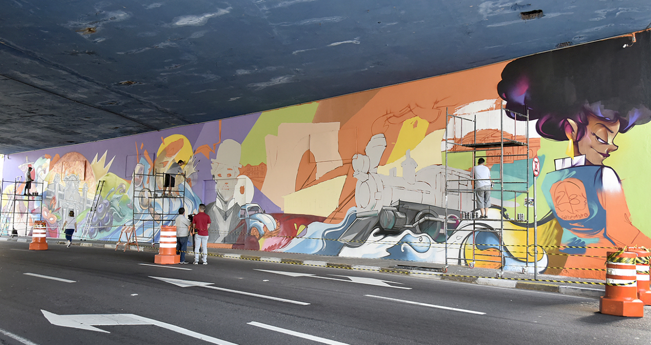 Reproduções de imagens da história de Jundiaí ilustram pontilhão da Nove – jundiai.sp.gov.br