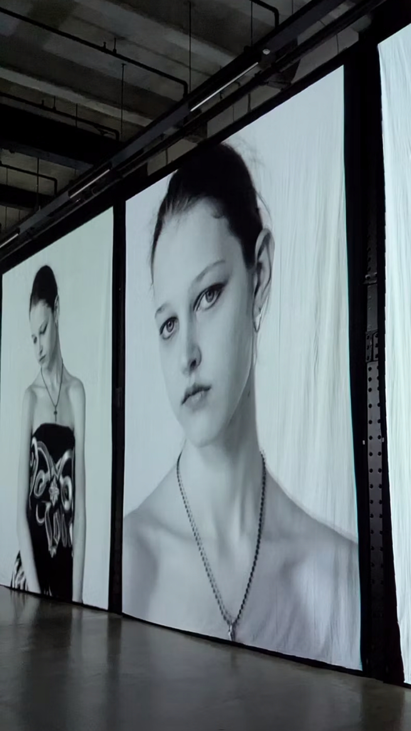 Large black-and-white portraits from John Richmond’s immersive AR show at Tate Modern blend digital art with high fashion