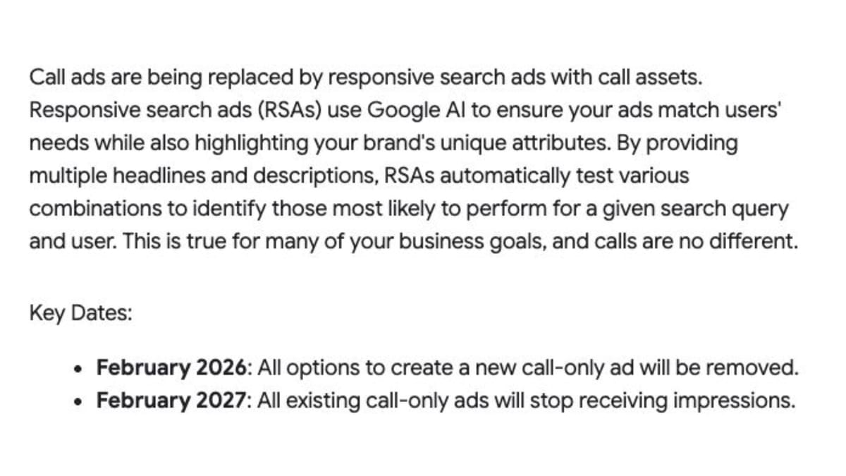 Google phases out call-only ads by February 2027 in push toward automation – PPC Land