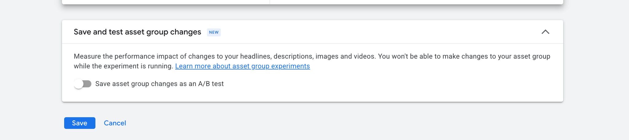 Google Ads Save Test Asset Group Changes