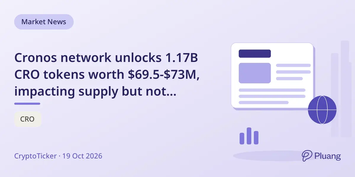 Cronos network unlocks 1.17B CRO tokens worth $69.5-$73M, impacting supply but not immediate selling pressure. – Pluang